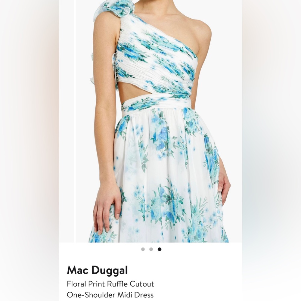 NWT Mac Duggal white dress with blue flowers - size 6